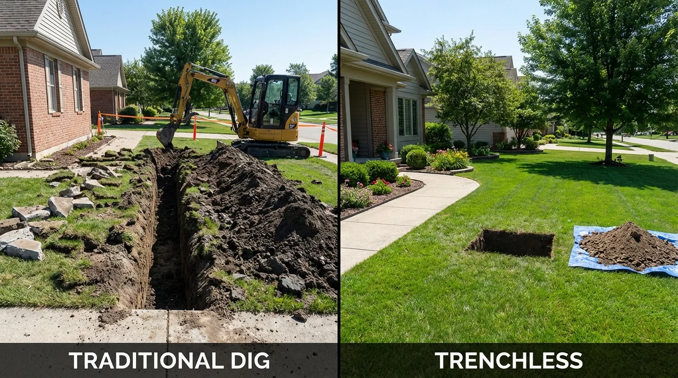 Trenchless sewer repair with minimal yard damage versus traditional excavation in Warrenville, SC